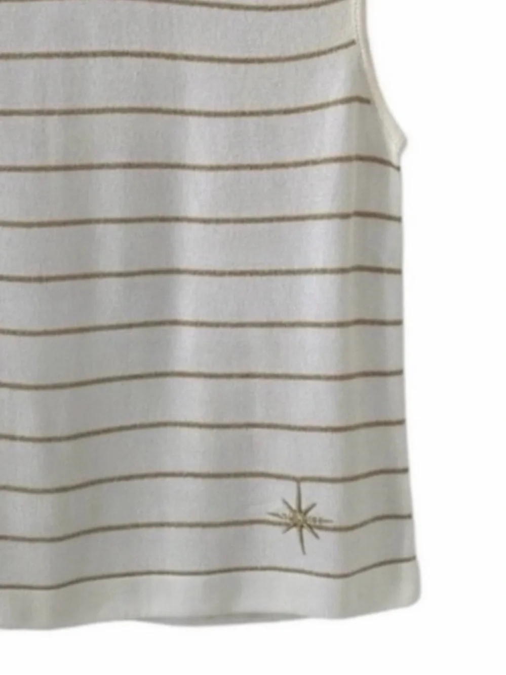 St. John Ivory with Gold Metallic Stripes Sleeveless Mock Neck Knit Sweater